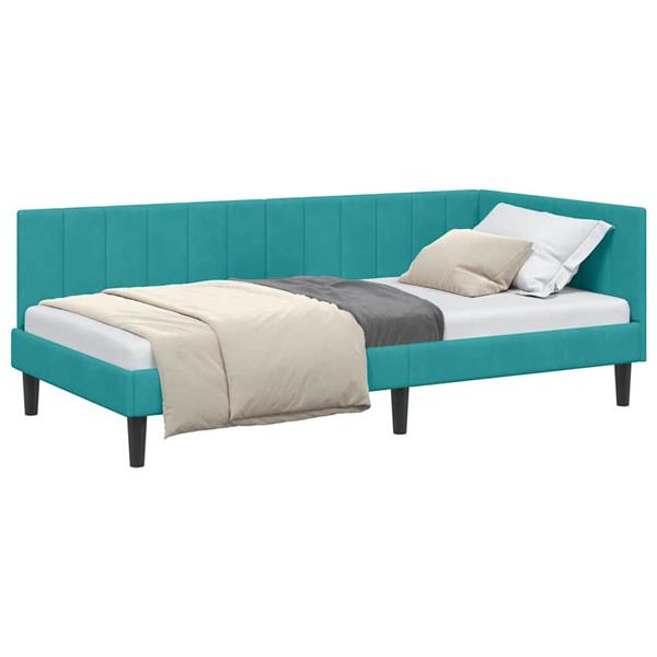Grote foto vidaxl hoekbedframe met hoofdeinde turquoise 100 x 200 cm fluweel antiek en kunst stoelen en banken