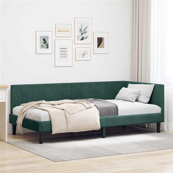 Grote foto vidaxl hoekbedframe met hoofdeinde donkergroen 100 x 200 cm fluweel antiek en kunst stoelen en banken