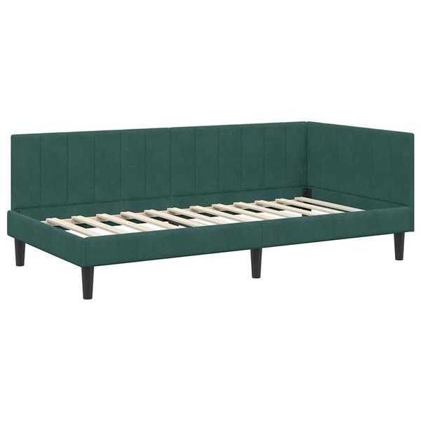 Grote foto vidaxl hoekbedframe met hoofdeinde donkergroen 100 x 200 cm fluweel antiek en kunst stoelen en banken