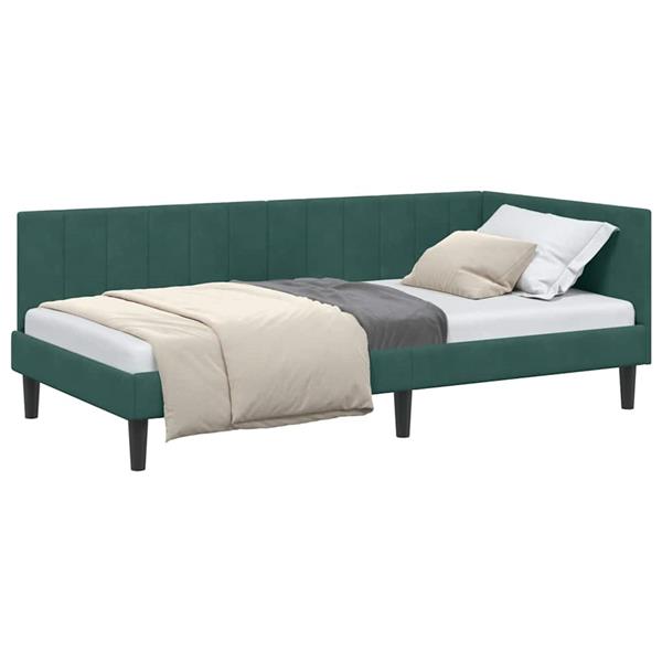 Grote foto vidaxl hoekbedframe met hoofdeinde donkergroen 100 x 200 cm fluweel antiek en kunst stoelen en banken