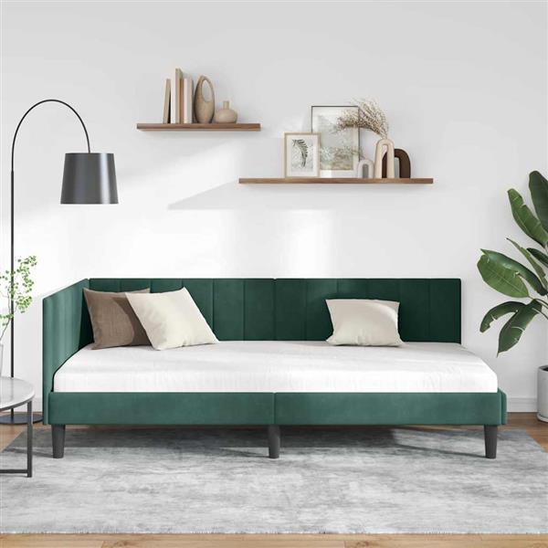 Grote foto vidaxl hoekbedframe met hoofdeinde donkergroen 100 x 200 cm fluweel antiek en kunst stoelen en banken