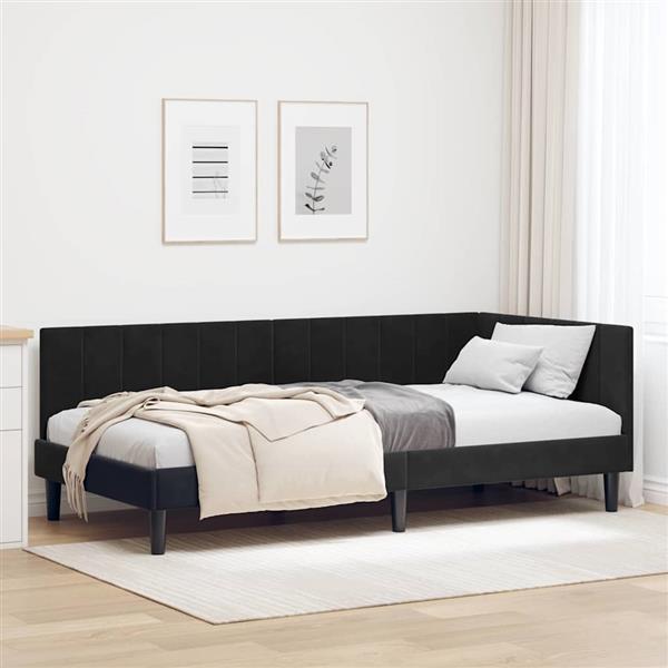 Grote foto vidaxl hoekbedframe met hoofdeinde zwart 90 x 200 cm fluweel antiek en kunst stoelen en banken
