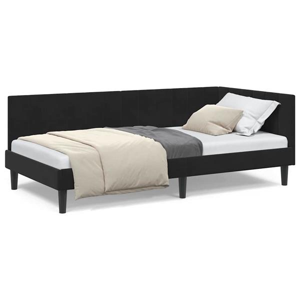 Grote foto vidaxl hoekbedframe met hoofdeinde zwart 90 x 200 cm fluweel antiek en kunst stoelen en banken