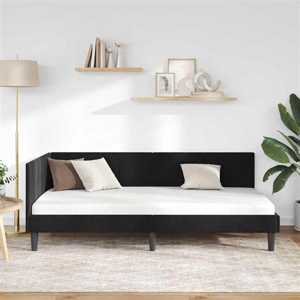 Grote foto vidaxl hoekbedframe met hoofdeinde zwart 90 x 200 cm fluweel antiek en kunst stoelen en banken