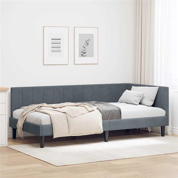Grote foto vidaxl hoekbedframe met hoofdeinde donkergrijs 90 x 200 cm fluweel antiek en kunst stoelen en banken