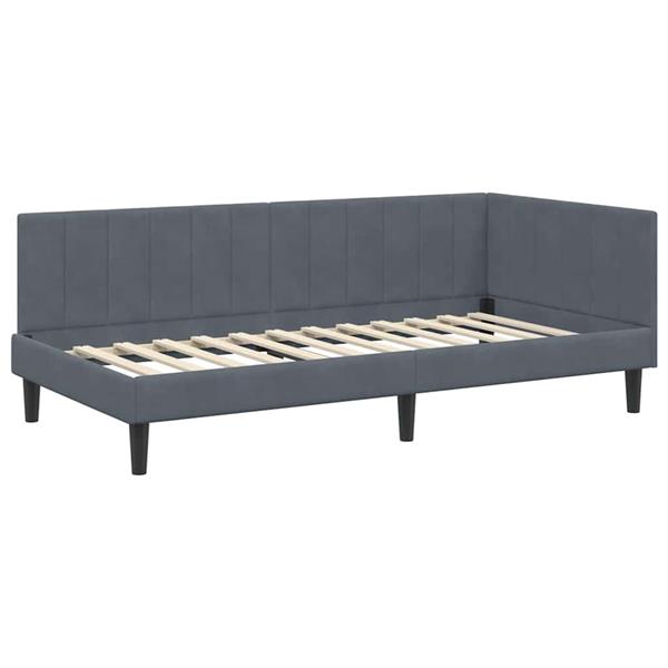 Grote foto vidaxl hoekbedframe met hoofdeinde donkergrijs 90 x 200 cm fluweel antiek en kunst stoelen en banken