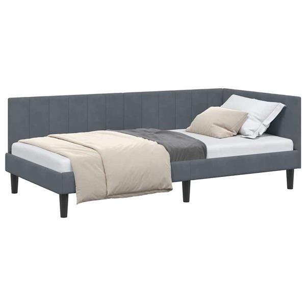 Grote foto vidaxl hoekbedframe met hoofdeinde donkergrijs 90 x 200 cm fluweel antiek en kunst stoelen en banken