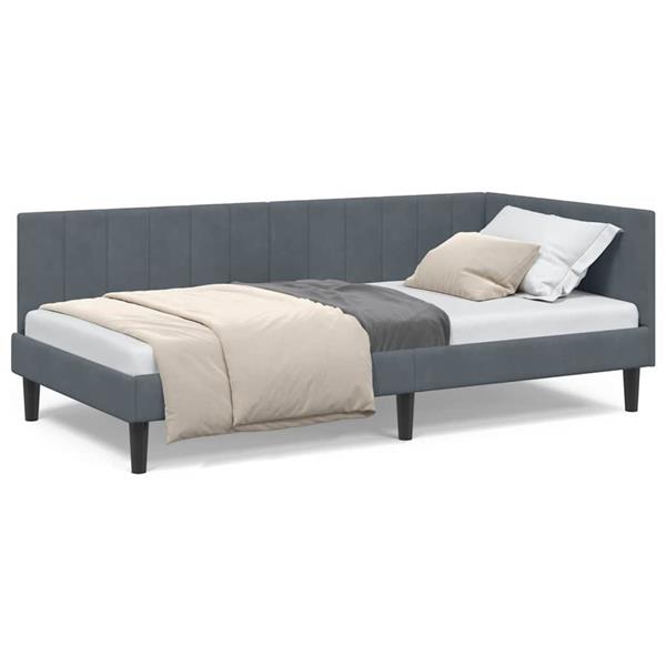 Grote foto vidaxl hoekbedframe met hoofdeinde donkergrijs 90 x 200 cm fluweel antiek en kunst stoelen en banken