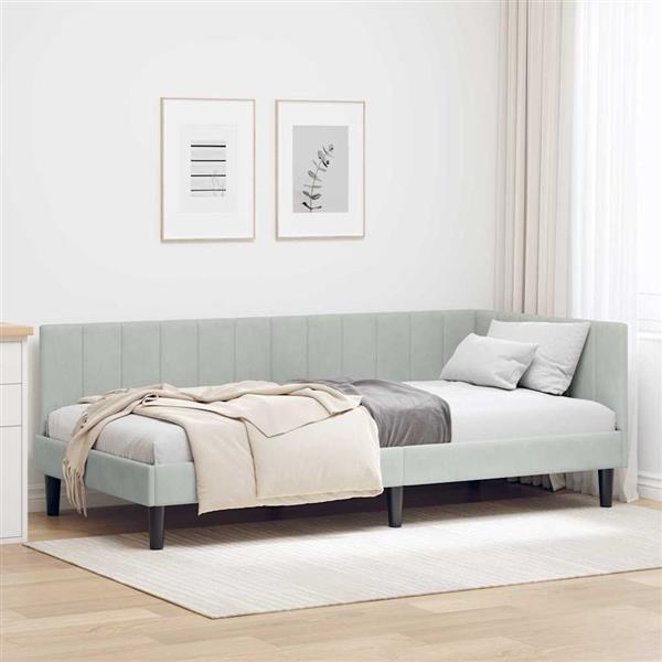 Grote foto vidaxl hoekbedframe met hoofdeinde lichtgrijs 90 x 200 cm fluweel antiek en kunst stoelen en banken