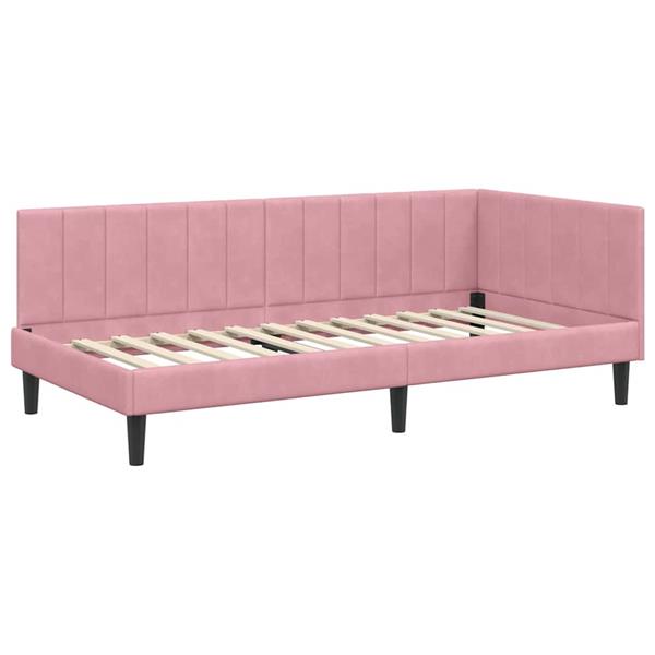Grote foto vidaxl hoekbedframe met hoofdeinde roze 90 x 190 cm fluweel antiek en kunst stoelen en banken