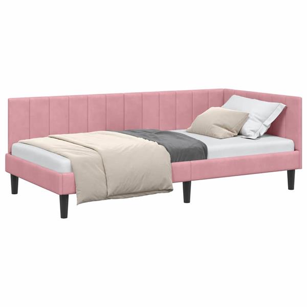 Grote foto vidaxl hoekbedframe met hoofdeinde roze 90 x 190 cm fluweel antiek en kunst stoelen en banken