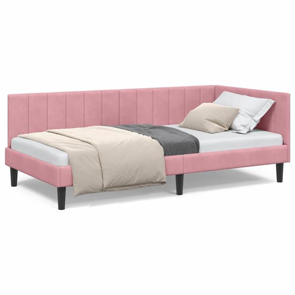 Grote foto vidaxl hoekbedframe met hoofdeinde roze 90 x 190 cm fluweel antiek en kunst stoelen en banken