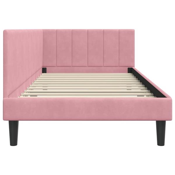 Grote foto vidaxl hoekbedframe met hoofdeinde roze 90 x 190 cm fluweel antiek en kunst stoelen en banken