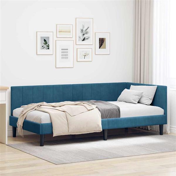 Grote foto vidaxl hoekbedframe met hoofdeinde blauw 90 x 190 cm fluweel antiek en kunst stoelen en banken