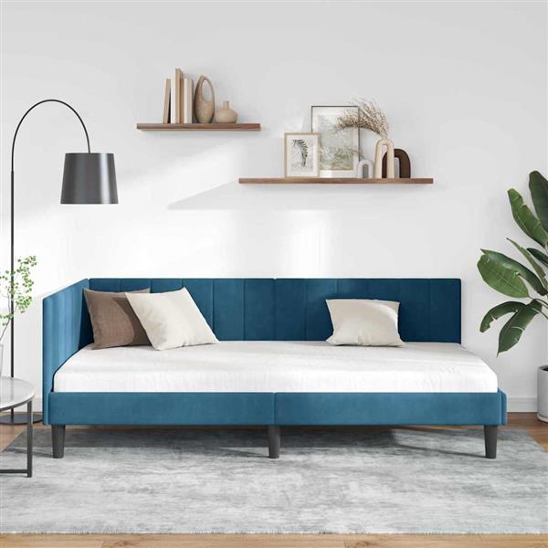 Grote foto vidaxl hoekbedframe met hoofdeinde blauw 90 x 190 cm fluweel antiek en kunst stoelen en banken