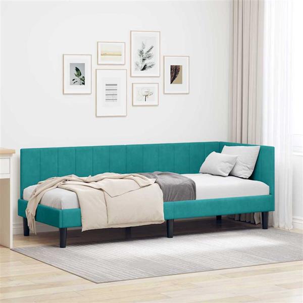 Grote foto vidaxl hoekbedframe met hoofdeinde turquoise 80 x 200 cm fluweel antiek en kunst stoelen en banken