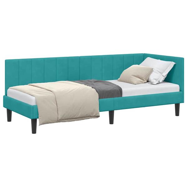 Grote foto vidaxl hoekbedframe met hoofdeinde turquoise 80 x 200 cm fluweel antiek en kunst stoelen en banken