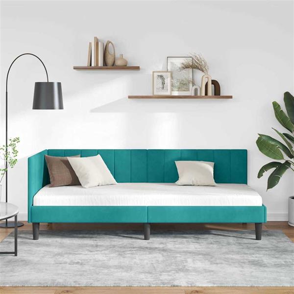 Grote foto vidaxl hoekbedframe met hoofdeinde turquoise 80 x 200 cm fluweel antiek en kunst stoelen en banken