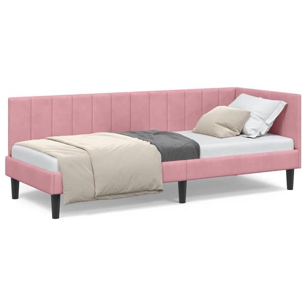 Grote foto vidaxl hoekbedframe met hoofdeinde roze 80 x 200 cm fluweel antiek en kunst stoelen en banken