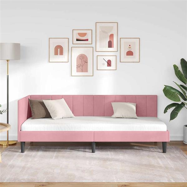 Grote foto vidaxl hoekbedframe met hoofdeinde roze 80 x 200 cm fluweel antiek en kunst stoelen en banken
