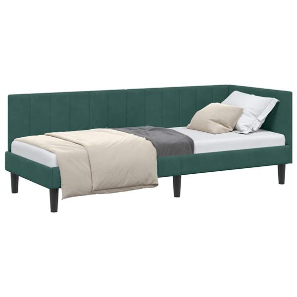Grote foto vidaxl hoekbedframe met hoofdeinde donkergroen 80 x 200 cm fluweel antiek en kunst stoelen en banken