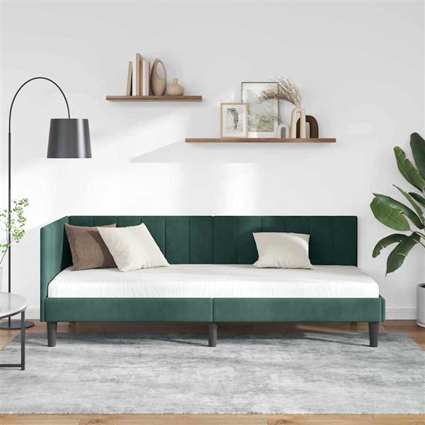 Grote foto vidaxl hoekbedframe met hoofdeinde donkergroen 80 x 200 cm fluweel antiek en kunst stoelen en banken