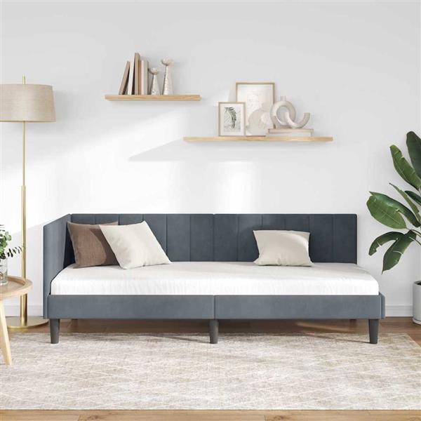 Grote foto vidaxl hoekbedframe met hoofdeinde donkergrijs 80 x 200 cm fluweel antiek en kunst stoelen en banken