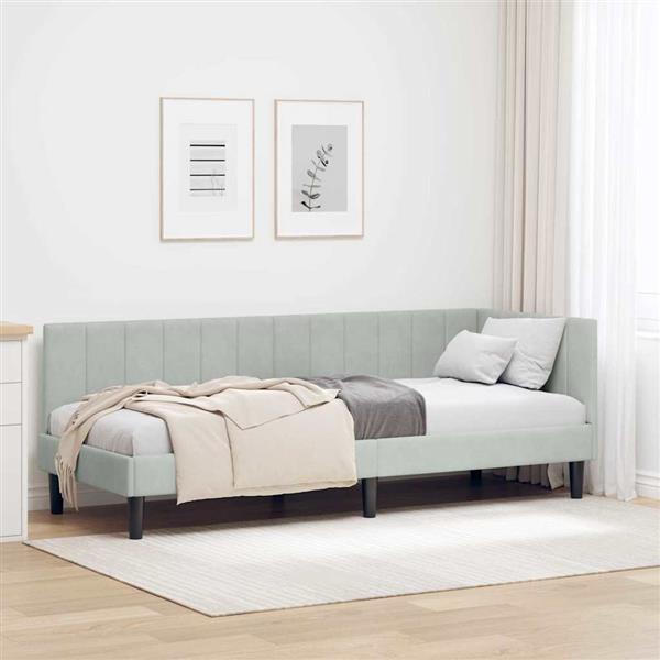 Grote foto vidaxl hoekbedframe met hoofdeinde lichtgrijs 80 x 200 cm fluweel antiek en kunst stoelen en banken