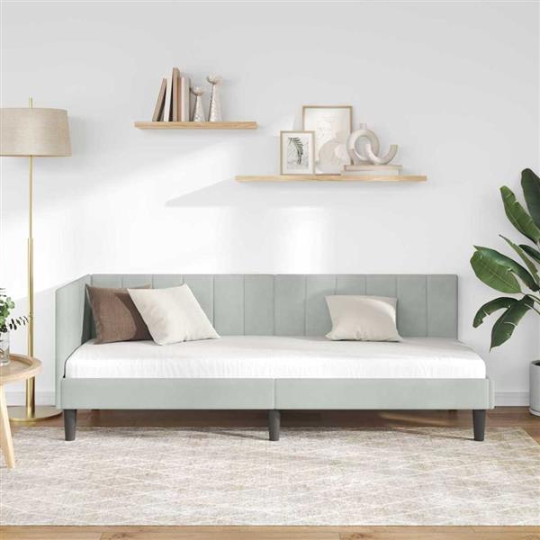 Grote foto vidaxl hoekbedframe met hoofdeinde lichtgrijs 80 x 200 cm fluweel antiek en kunst stoelen en banken