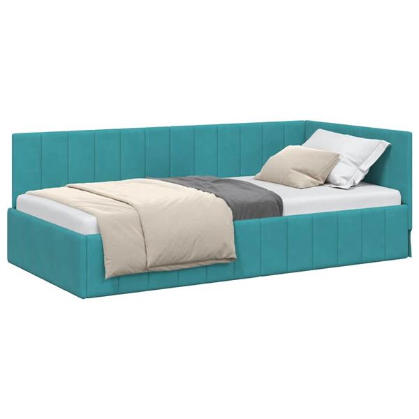 Grote foto vidaxl hoekbedframe met hoofdeinde turquoise 100 x 200 cm fluweel antiek en kunst stoelen en banken