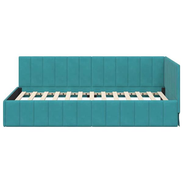Grote foto vidaxl hoekbedframe met hoofdeinde turquoise 100 x 200 cm fluweel antiek en kunst stoelen en banken