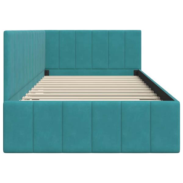 Grote foto vidaxl hoekbedframe met hoofdeinde turquoise 100 x 200 cm fluweel antiek en kunst stoelen en banken