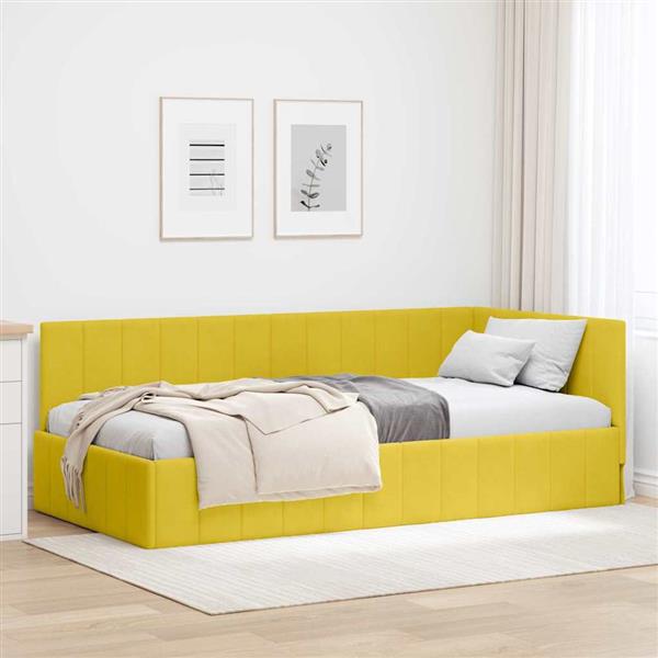 Grote foto vidaxl hoekbedframe met hoofdeinde geel 100 x 200 cm fluweel antiek en kunst stoelen en banken