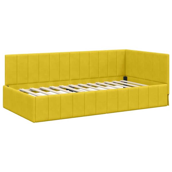 Grote foto vidaxl hoekbedframe met hoofdeinde geel 100 x 200 cm fluweel antiek en kunst stoelen en banken