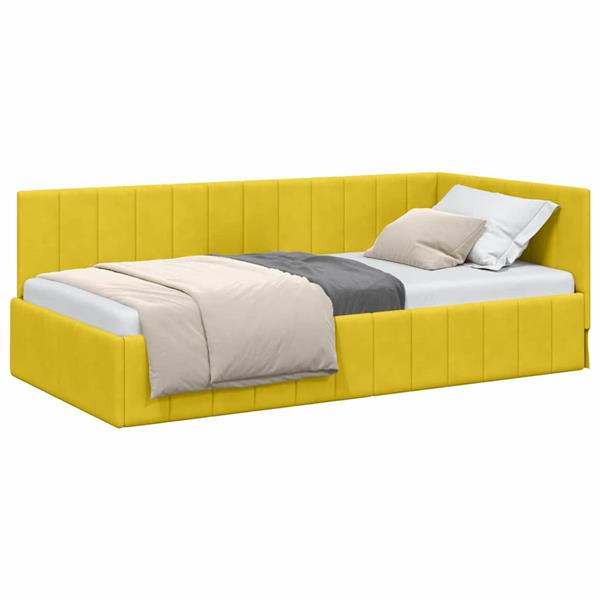 Grote foto vidaxl hoekbedframe met hoofdeinde geel 100 x 200 cm fluweel antiek en kunst stoelen en banken