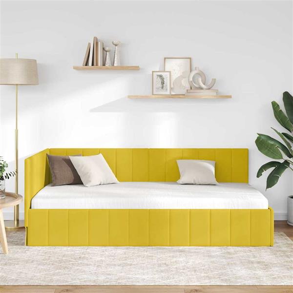 Grote foto vidaxl hoekbedframe met hoofdeinde geel 100 x 200 cm fluweel antiek en kunst stoelen en banken