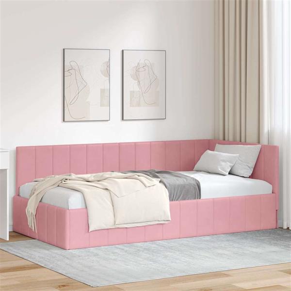 Grote foto vidaxl hoekbedframe met hoofdeinde roze 100 x 200 cm fluweel antiek en kunst stoelen en banken