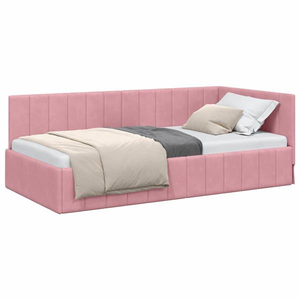 Grote foto vidaxl hoekbedframe met hoofdeinde roze 100 x 200 cm fluweel antiek en kunst stoelen en banken