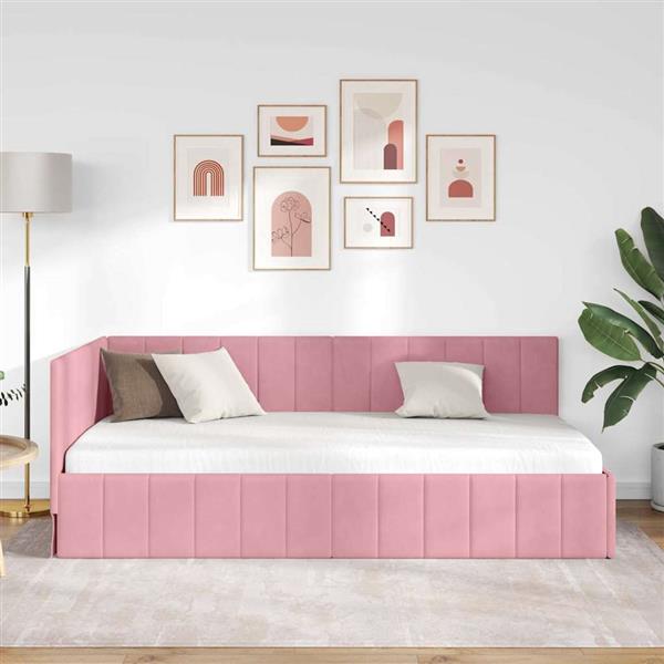 Grote foto vidaxl hoekbedframe met hoofdeinde roze 100 x 200 cm fluweel antiek en kunst stoelen en banken