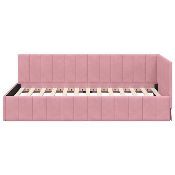Grote foto vidaxl hoekbedframe met hoofdeinde roze 100 x 200 cm fluweel antiek en kunst stoelen en banken