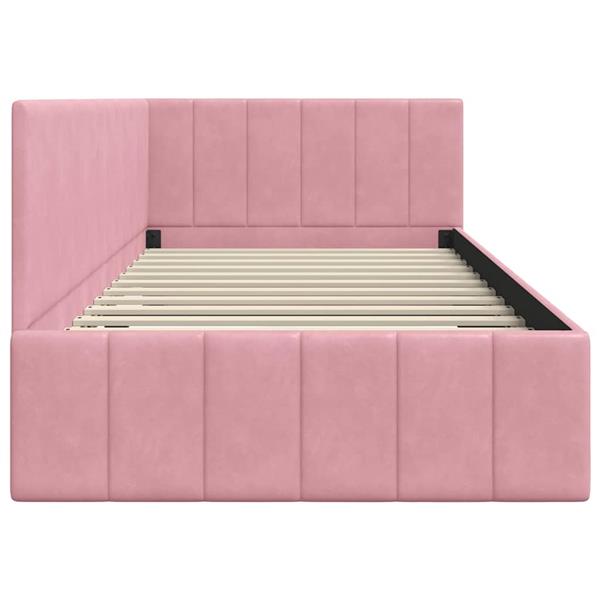 Grote foto vidaxl hoekbedframe met hoofdeinde roze 100 x 200 cm fluweel antiek en kunst stoelen en banken