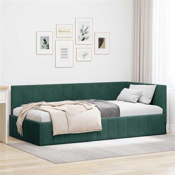 Grote foto vidaxl hoekbedframe met hoofdeinde donkergroen 100 x 200 cm fluweel antiek en kunst stoelen en banken