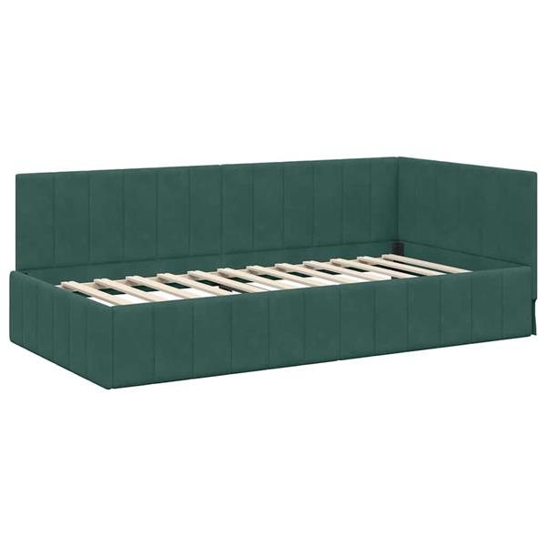 Grote foto vidaxl hoekbedframe met hoofdeinde donkergroen 100 x 200 cm fluweel antiek en kunst stoelen en banken