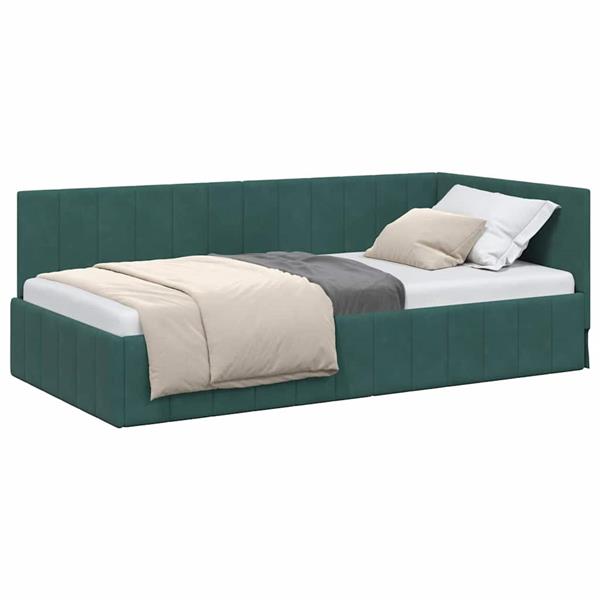 Grote foto vidaxl hoekbedframe met hoofdeinde donkergroen 100 x 200 cm fluweel antiek en kunst stoelen en banken