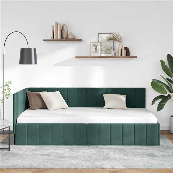Grote foto vidaxl hoekbedframe met hoofdeinde donkergroen 100 x 200 cm fluweel antiek en kunst stoelen en banken