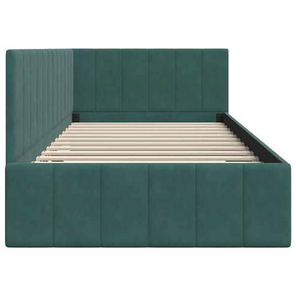 Grote foto vidaxl hoekbedframe met hoofdeinde donkergroen 100 x 200 cm fluweel antiek en kunst stoelen en banken