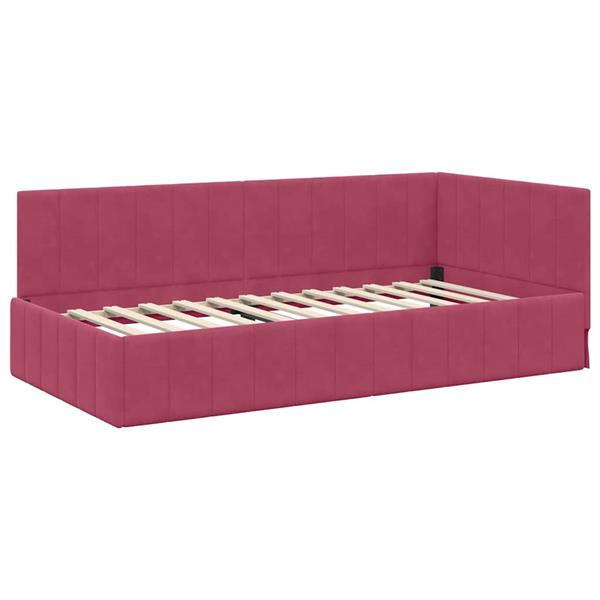 Grote foto vidaxl hoekbedframe met hoofdeinde wijnrood 90 x 200 cm fluweel antiek en kunst stoelen en banken