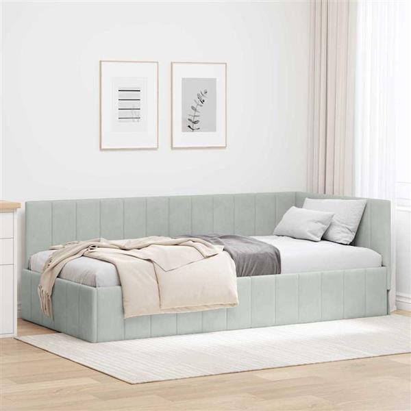 Grote foto vidaxl hoekbedframe met hoofdeinde lichtgrijs 90 x 200 cm fluweel antiek en kunst stoelen en banken