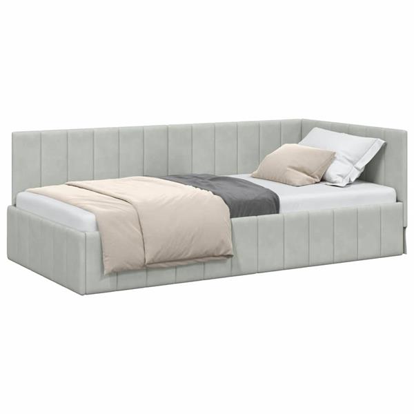 Grote foto vidaxl hoekbedframe met hoofdeinde lichtgrijs 90 x 200 cm fluweel antiek en kunst stoelen en banken