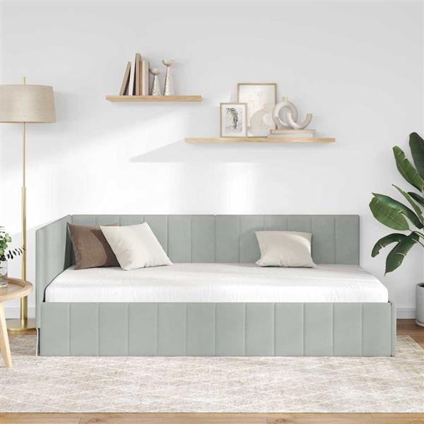 Grote foto vidaxl hoekbedframe met hoofdeinde lichtgrijs 90 x 200 cm fluweel antiek en kunst stoelen en banken